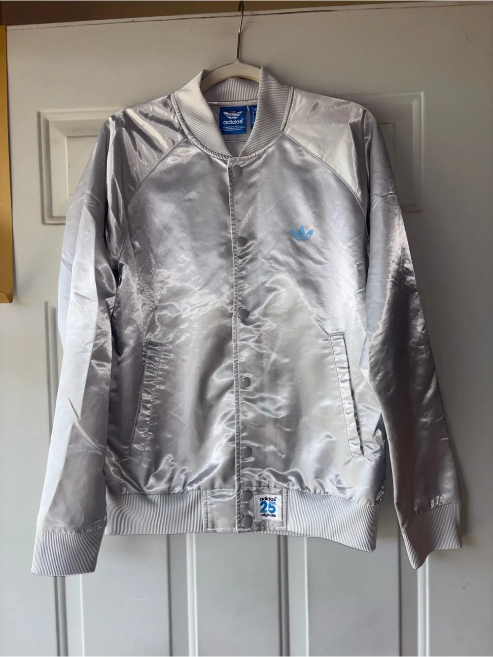 Adidas Originals NYC silver 25th anniversary satin jacket size S